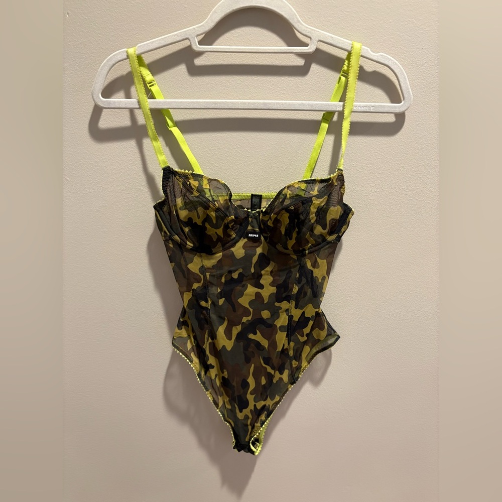 SKIMS Camouflage Mesh Bodysuit with Neon Accents